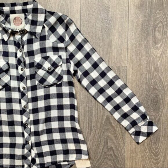 Anthropologie Ash & Ember Button Down Front Shirt Flannel Plaid Black Size Small - Picture 6 of 14